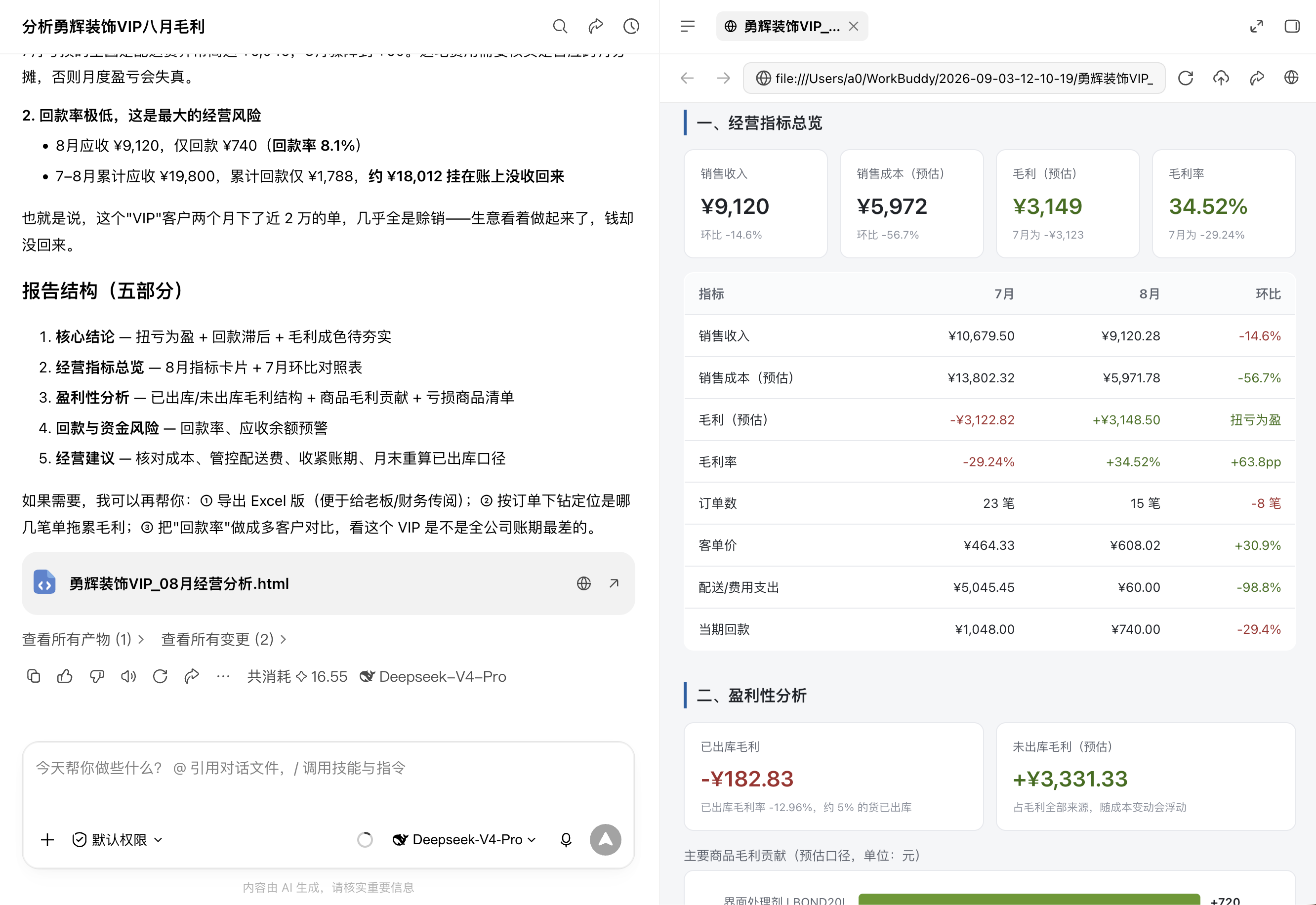 客户月度经营分析示例:收入成本、毛利结构、回款风险与经营建议